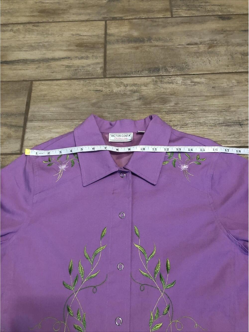 Vtg Victor Costa Womens Purple Denim/canvas Jacket Embroidered  Snap‎ Collared M - Picture 7 of 15